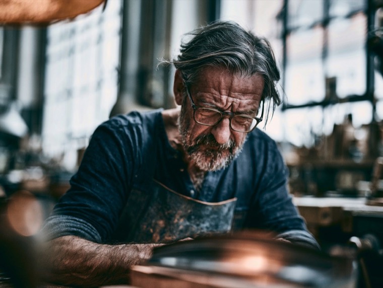 Handwerker bei der Arbeit in seiner Werkstatt